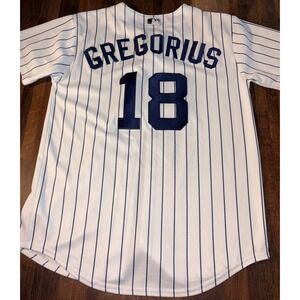 Majestic New York Yankees Didi Gregorius 18 Youth Jersey White Pinstripe L 14/16
